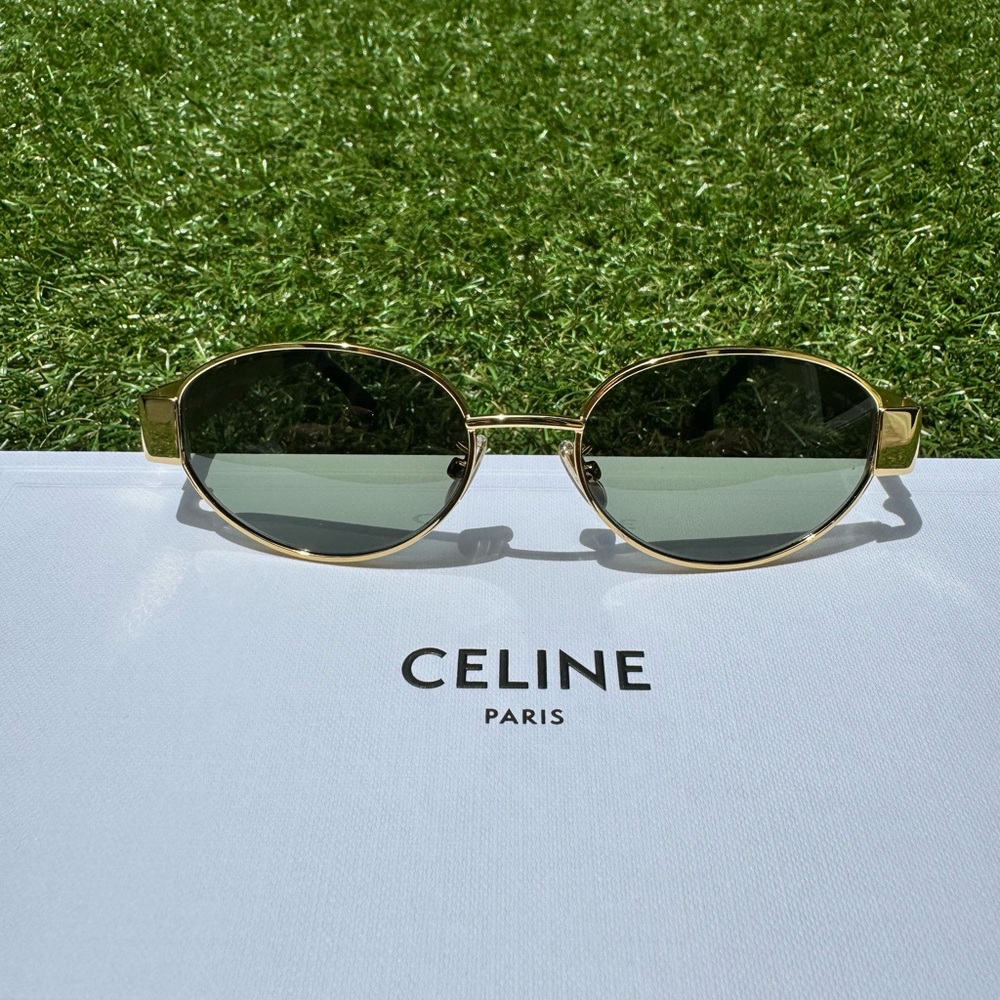 Celine Triomphe 01 Oval-frame gold-tone metal oval acetate Sunglasses CL40235U - Picture 3 of 13